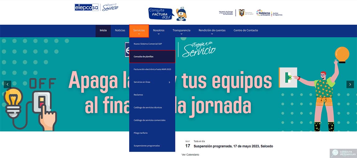 Guía para consultar la planilla de luz de ELEPCO