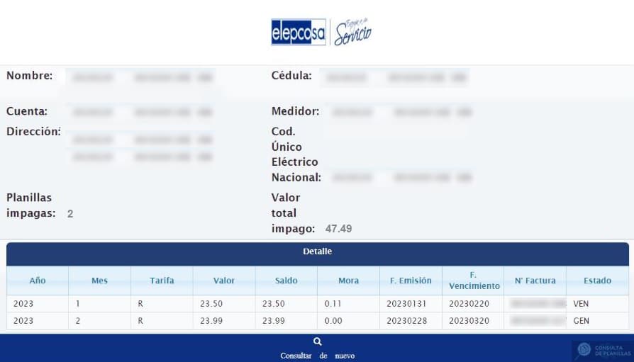 Guía para consultar la planilla de luz de ELEPCO