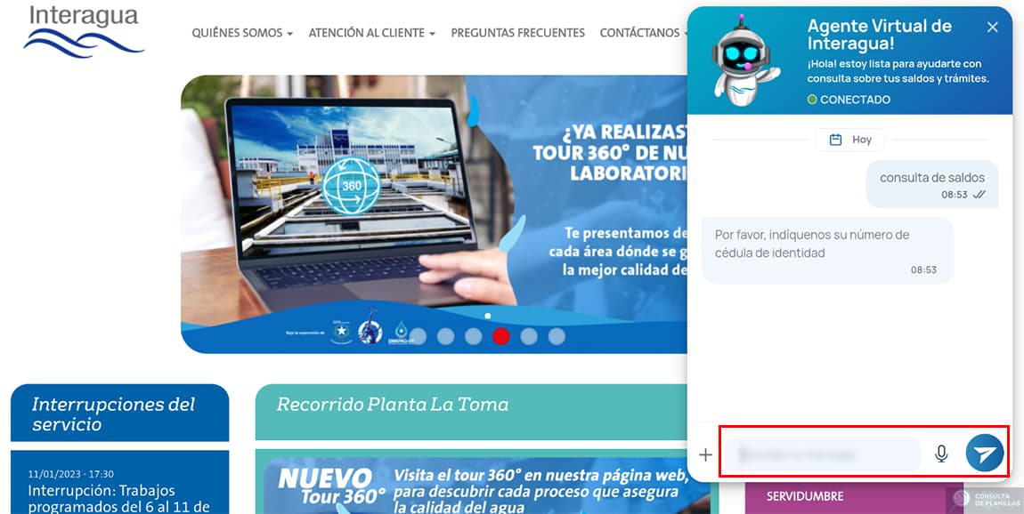 Guía para consultar la planilla de agua de Interagua con el asistente virtual Suri