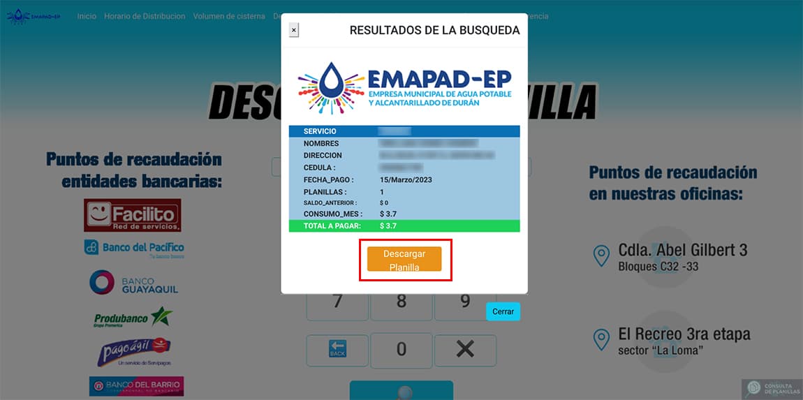 Guía para descargar e imprimir la planilla de agua en Durán
