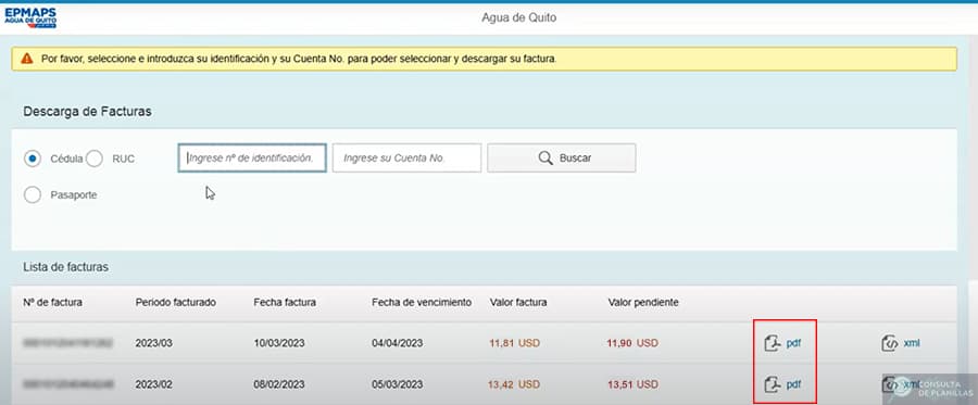 Guía para descargar e imprimir la planilla de agua en Quito