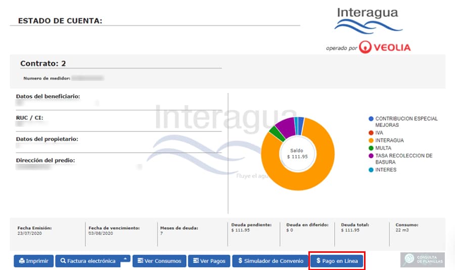 Pago de la factura de Interagua