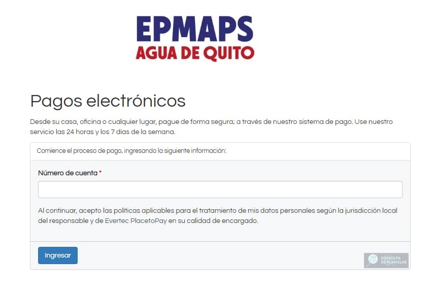 Pago de la planilla de agua en Quito