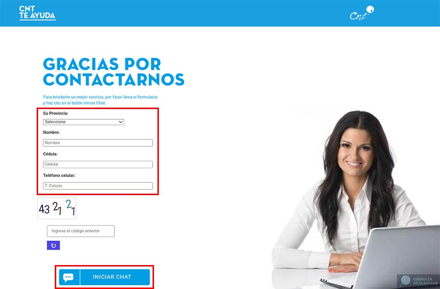 Contactar con el chat en línea de CNT