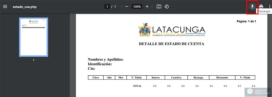 Cómo descargar e imprimir la planilla de agua en Latacunga