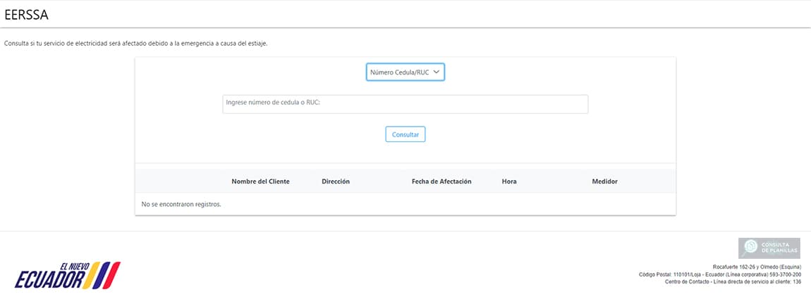 Cortes de energía eléctrica programados por la Empresa Eléctrica de Riobamba EERSA